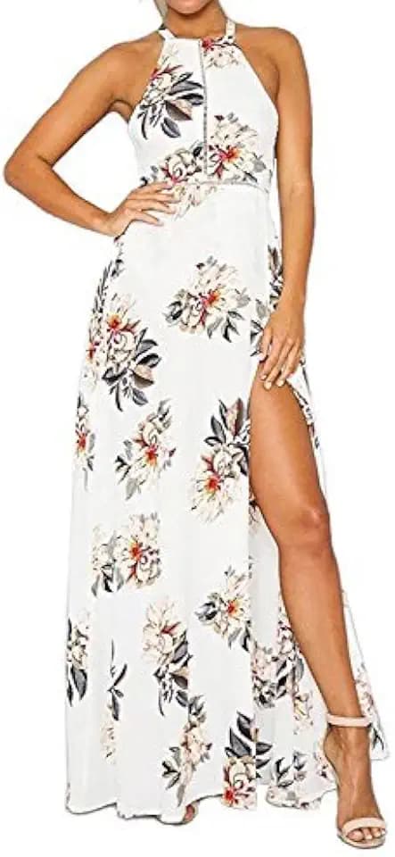 ZESICA Damen Neckholder-maxikleid mit Blumenmuster Klassisch