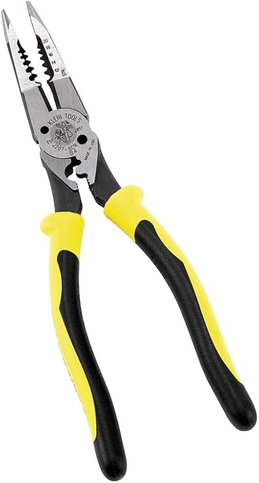 Klein Tools J207-8CR Long Nose Pliers and Crimper, 8-Inch