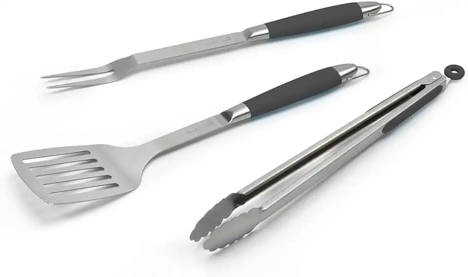 Barbecook Black Pepper Standard 3-teiliges Grillset mit Spatel, Gabel und Zange, Grillzubehör aus schwarzem Edelstahl, 43cm