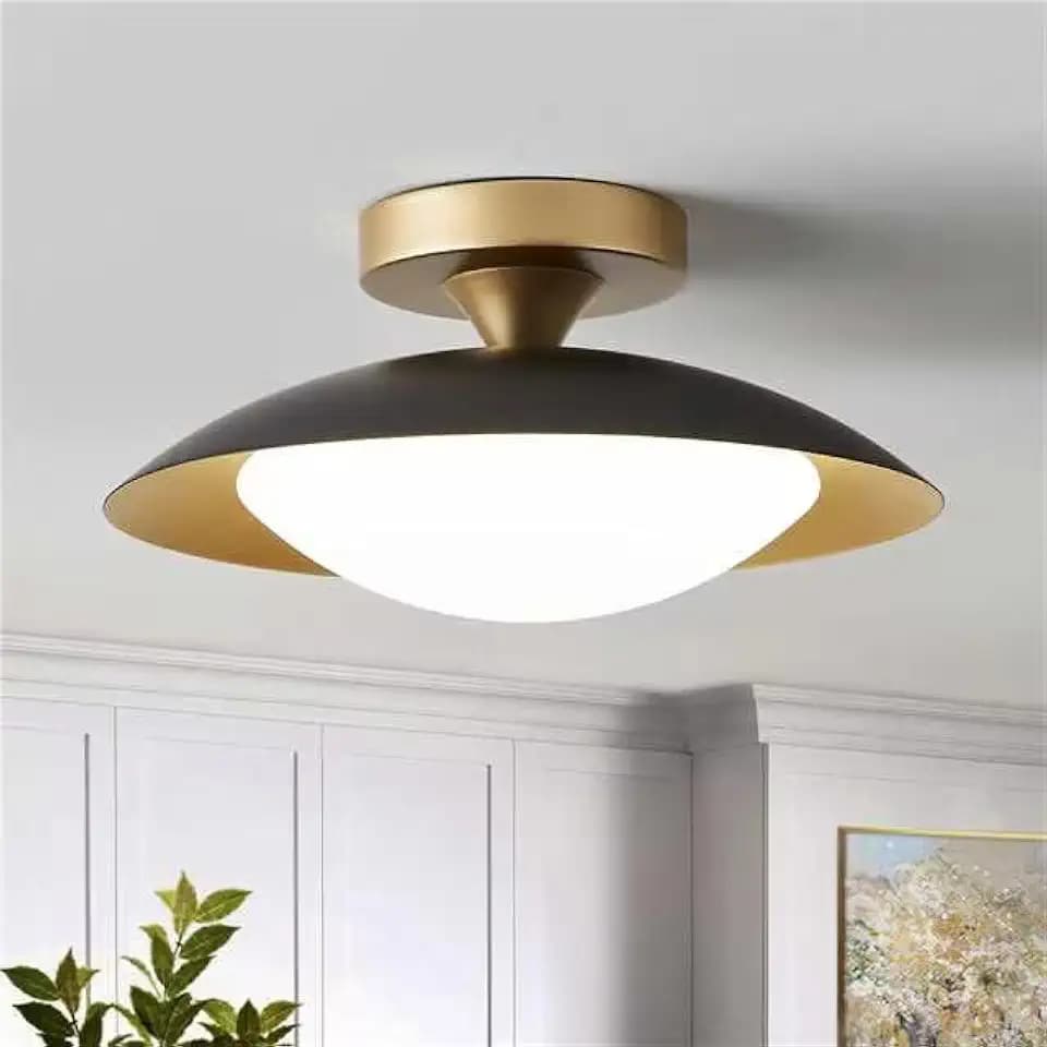 Small Dimmable Mid Century Modern Ceiling Light,5CCT LED Black Gold Semi Flush Mount Ceiling Lamp,for Hallway Entryway Bedroom Laundry Room Kitchen Light Fixture 2700K-6000K,11.81 in