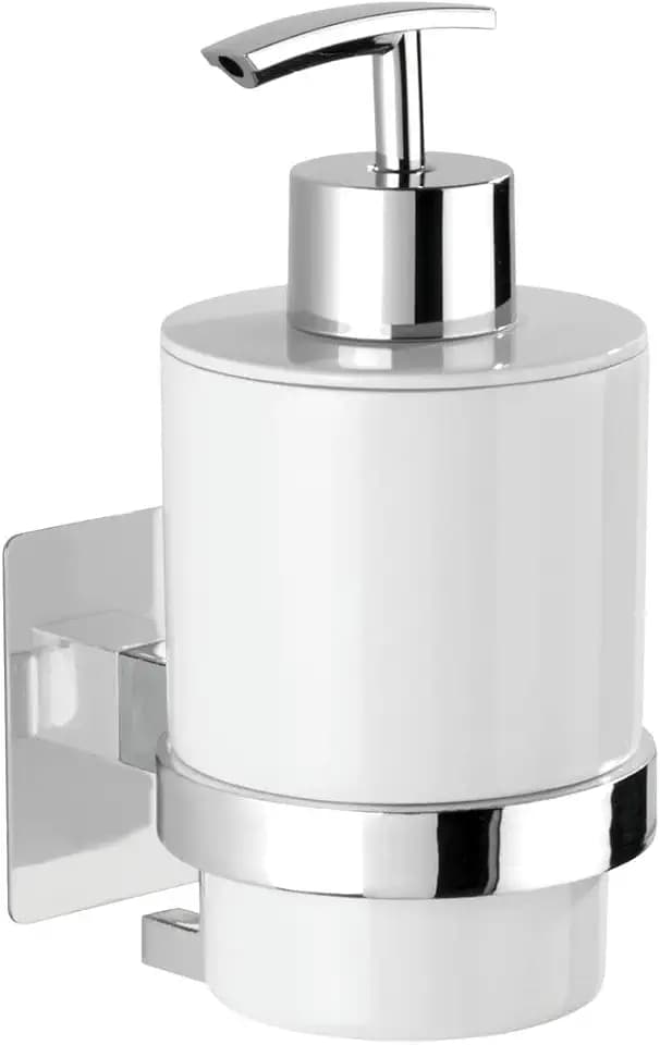 WENKO Turbo-Loc® Seifenspender Quadro - Befestigen ohne Bohren, Flüssigseifen-Spender Fassungsvermögen: 0.25 l, Kunststoff (ABS), 7 x 15 x 9.5 cm, Chrom