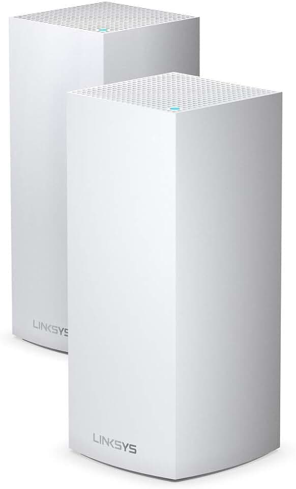 Linksys MX10600 Velop Tri-Band Whole Home Mesh Wi-Fi 6 System (AX10600 Wi-Fi Router/Extender für nahtlose Abdeckung von bis zu 525 qm und 4 x schnellere Geschwindigkeit für 100+ Geräte, 2er-Pack, weiß)