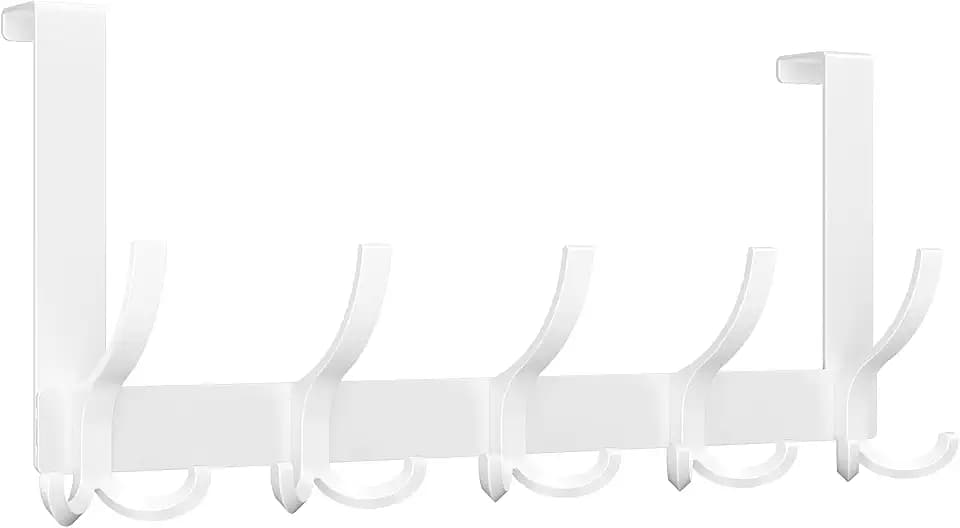 Optish Türhaken zum Einhängen mit 15 Haken, Türgarderobe zum Einhängen für Badezimmer, flexible Kleiderhaken Tür, Türhaken Innenseite Handtüchern und Hüten(1 Pack, Weiß)