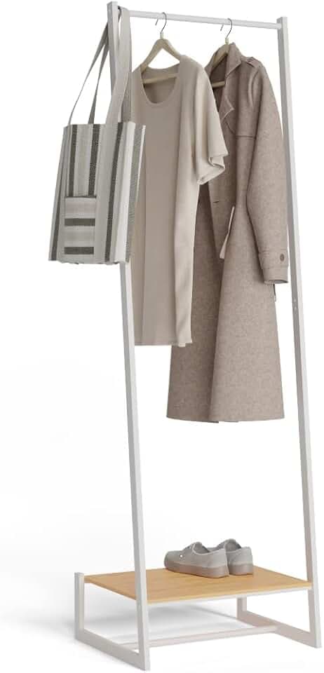 Newlux - Kleiderständer bis 24kg Hangy One 20, mit Schuhregal, Garderobenständer aus Metall mit hoher Stabilität, Einfache Montage, Kratzfester Boden | kompaktes Design | 50 x 40 x 160 cm | Weiß