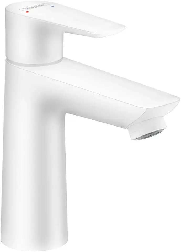 hansgrohe Wasserhahn Talis E (wassersparende Armatur mit hohem Auslauf 110mm, Zugstangen- Ablauf), Mattweiß