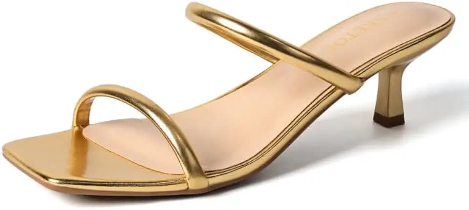 Kitten Heels for Women Two-Strap Open Toe Sandals Square Toe Heels