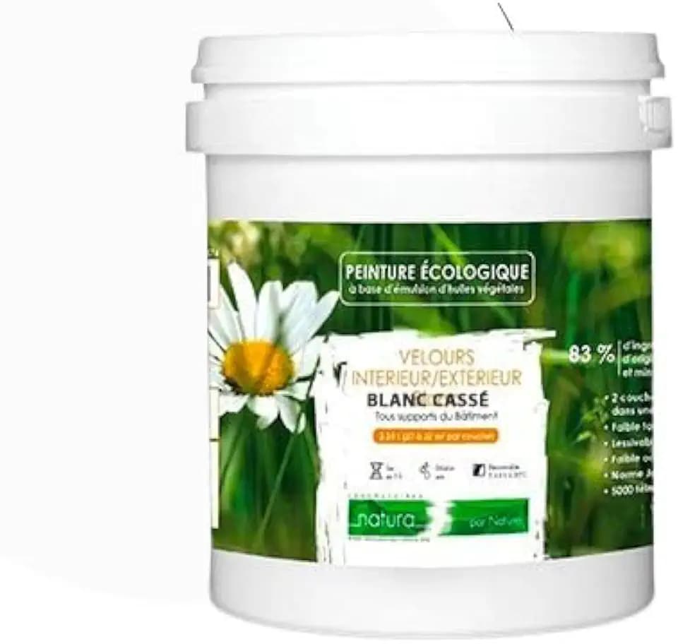 BOX DECO COULEURS Naturfarbe, ökologisch, für den Innenbereich, Außenbereich, Velours-Optik, Natura, 1 l/13 m² [Energieeffizienzklasse A+], gebrochenes Weiß