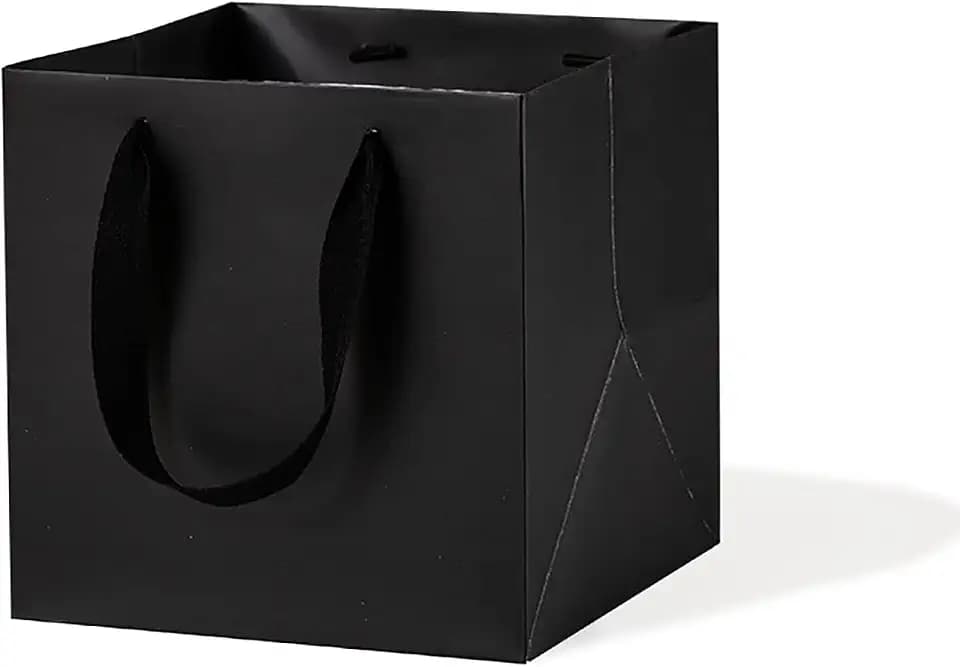 Black Paper Gift Bag 12 in Paper Gift Box Large Square Bottom Kraft Paper Bags with Handles for Wedding Baby Shower Birthday Party (Black, 12 x 12 x 12 in, 10 CT)