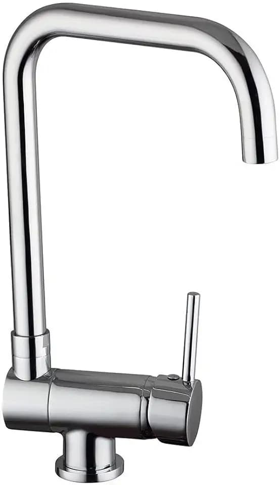 Kibath L483561 Einhebelmischer für die Küche, 180 Grad schwenkbarer Auslauf, hoch und schwenkbar, für Spülen mit wenig Platz oder Fenster in der Nähe. Hergestellt aus Messing, Finish in glänzendem