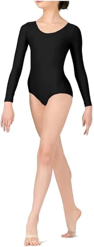 Girls Long Sleeve Leotard - Shiny Nylon – Comfortable Fit – Performance Wear - Dance Class Essential - Ballet Gymnastics, Dance, School, Sportswear