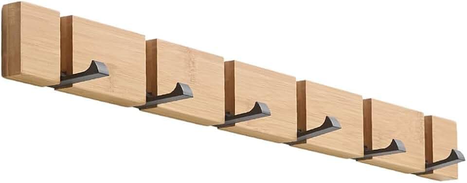 Holz Garderobenhaken Selbstklebend mit 6 Klappbaren Haken,Bambus | Robuste Bohrfreie Wandhaken mit Hoher Tragkraft, Geeignet für Mäntel, Hüte, Schals, Handtaschen und Schlüssel