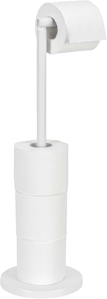 WENKO Stand Toilettenpapierhalter, freistehender Toilettenpapierhalter im minimalistischen Design mit Platz für bis zu 4 Ersatzrollen, platzsparend, aus lackiertem Stahl, 21 x 55 x 17 cm, Weiß