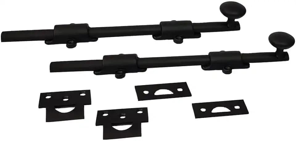 QCAA Dutch Door Bolt, Solid Brass, 10", Matte Black, 2 Pack, Made in Taiwan