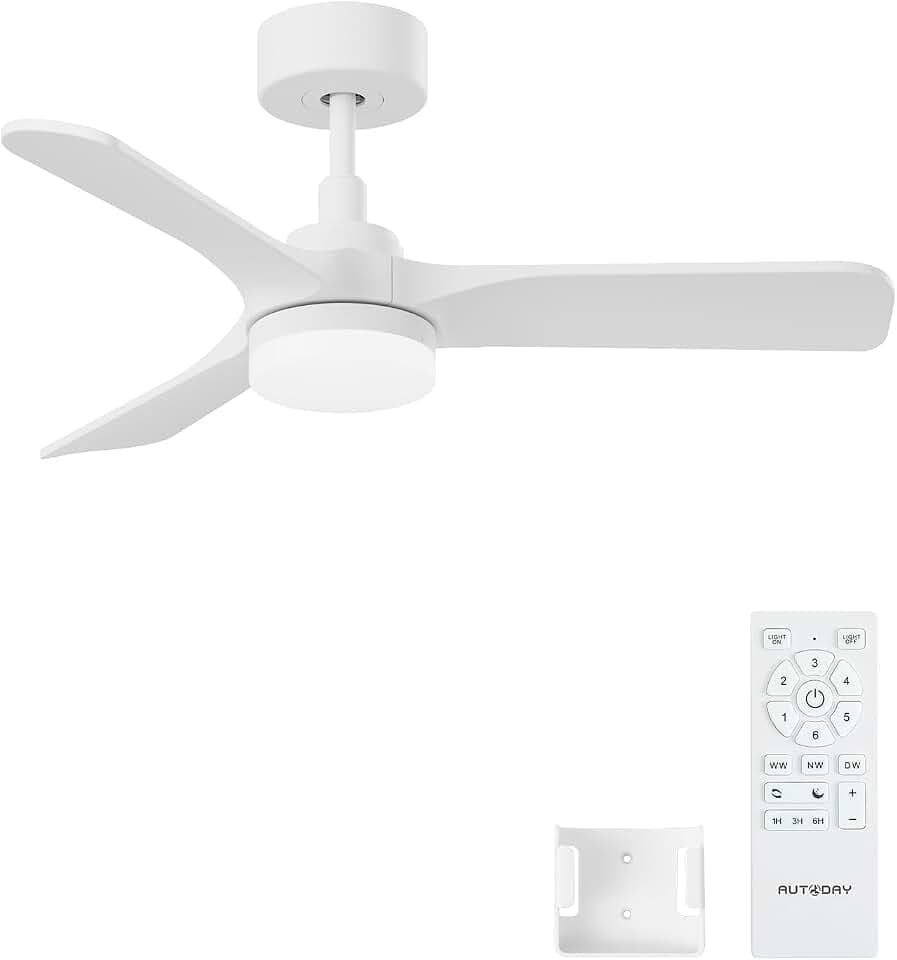 90cm Holz Deckenventilator mit Beleuchtung, Weiß
