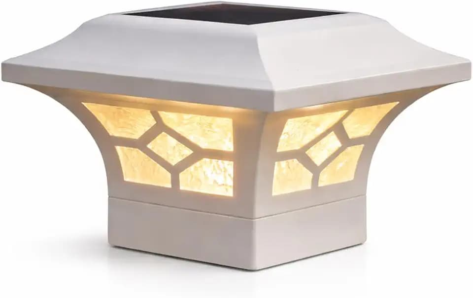 Classy Caps Kingston Solar Post Cap - Fits 2"x2", 2.5"x2.5", and 3"x3" Deck & Fence Posts - White Cast Aluminum - Warm & Cool Light Modes - Heavy-Duty, Real Glass