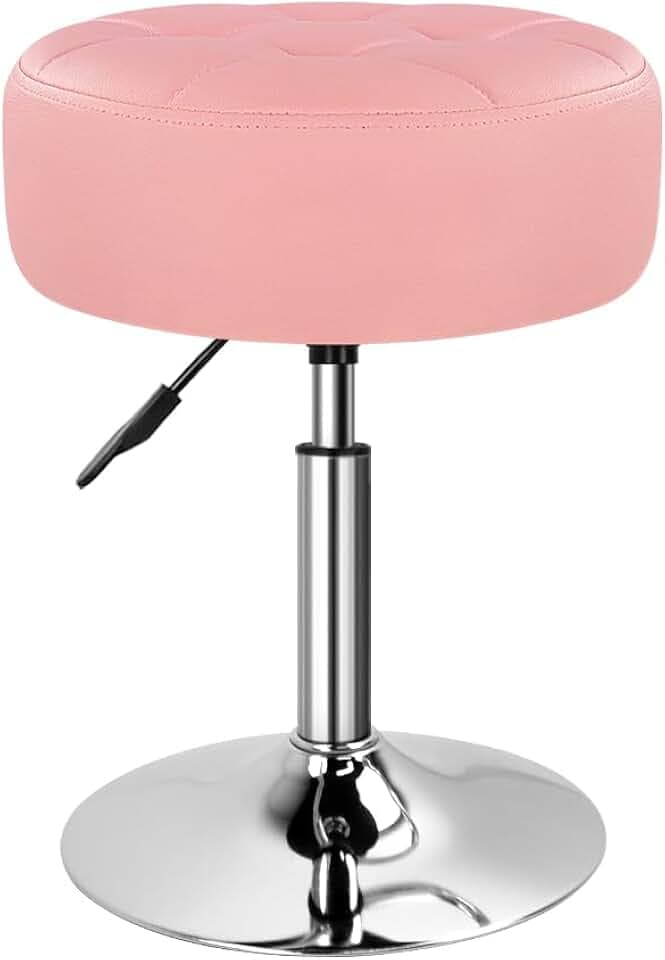BFTOU Kosmetikhocker, rund, PU-Leder, drehbar, höhenverstellbar, für Schlafzimmer, Wohnzimmer, Spa, Salon, Shop, klein, 12,4 cm, Rosa