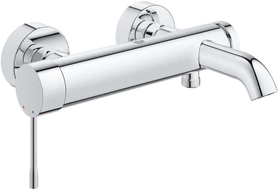 GROHE Essence, Badewannenarmatur (Duscharmatur für die Badewanne, Mischbatterie mit automatischer Umstellung Wanne/Brause, mit integriertem Rücklaufventil, S-Anschlüsse), chrom, 33624001