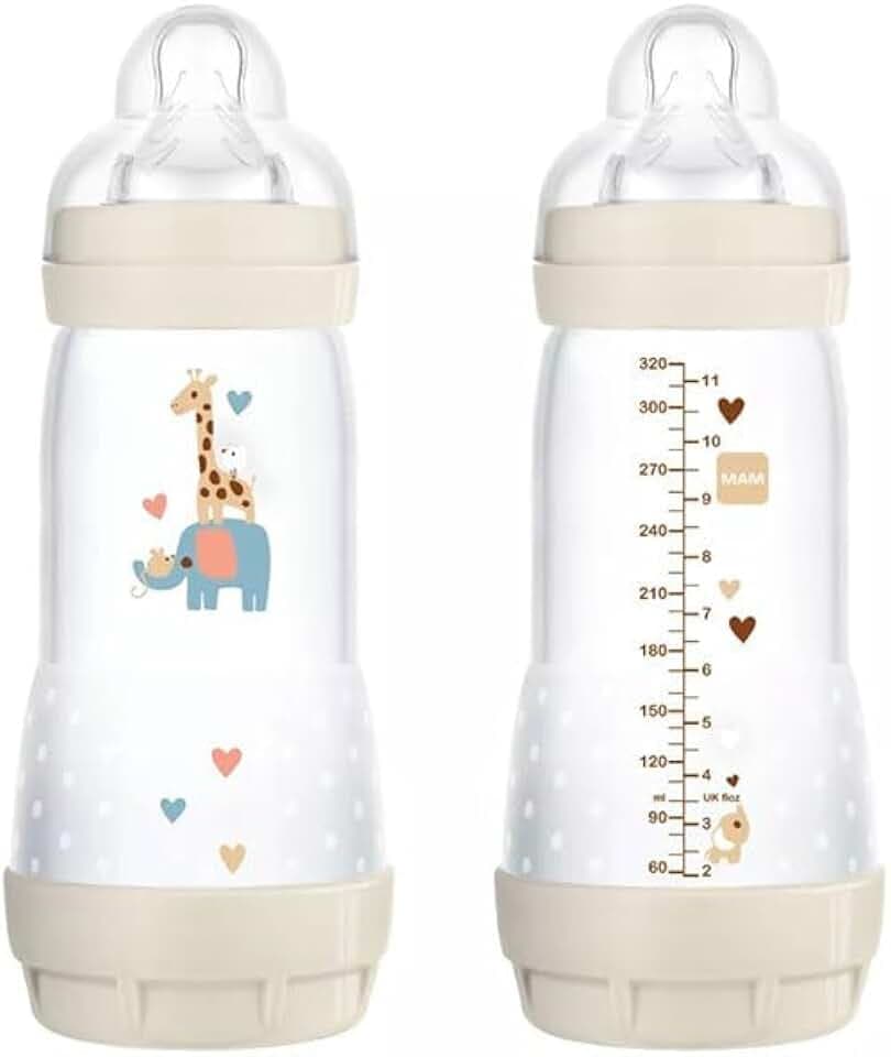 MAM Easy Start Babyflasche, 320 ml, Anti-Kolik-Fläschchen für gemischtes Stillen, reduziert Luftblasen und das Risiko von Koliken, Babyzubehör 4+ Monate, selbststerilisierend und mit Sauger Größe 3