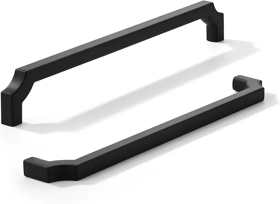 khtumeware 2-Pack 8 Inch Square Matte Black Cabinet Pulls, Solid Zinc Alloy Heavy-Duty Handles for Kitchen/Bathroom Cabinets, Drawers & Cupboards (8 Inch Center to Center)