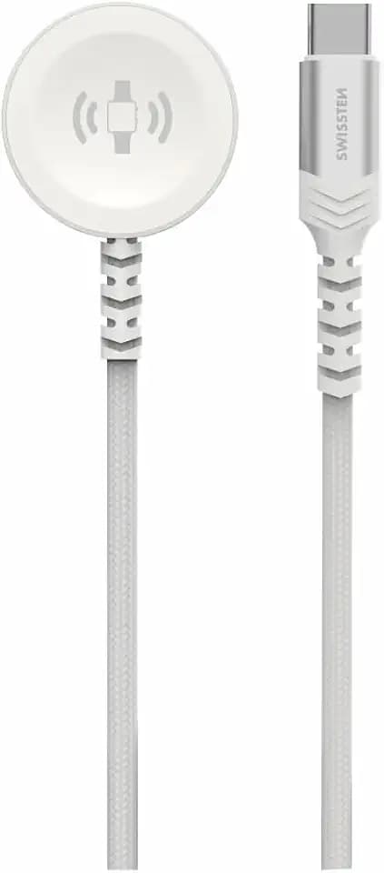 Swissten 1,2 m geflochtenes USB-C-Kabel – zum magnetischen Aufladen der Apple Watch – Weiß