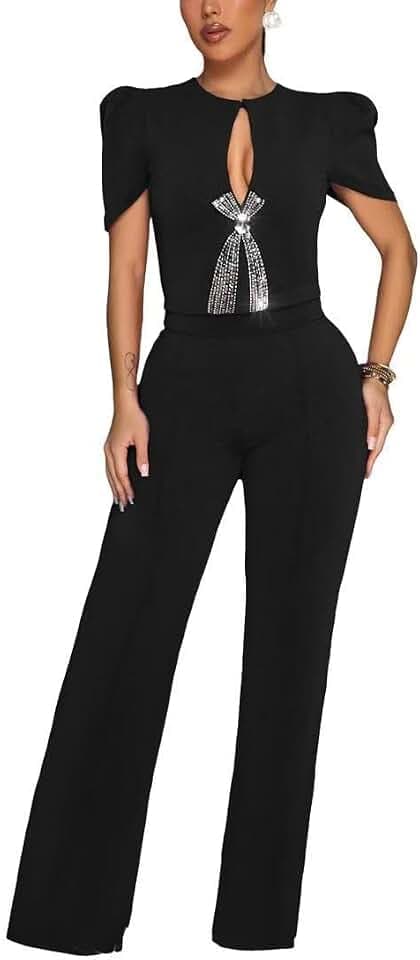 Sunlips Jumpsuits For Women Dressy Round Neck Short Sleeve Business Casual