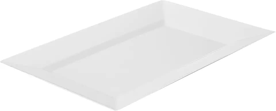 Restaurantware Rectangular Serving Plates 10 Count 12.5 x 8.25 Inch Plastic White Disposable Buffet Plates Greaseproof Elegant Dinner Plates Warm and Cold Food Friendly for Picnics, Parties