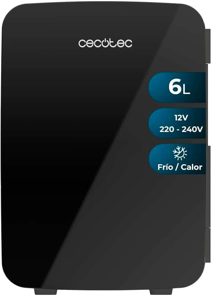 Cecotec Mini-Kühlschrank Bolero MiniCooling 6L Bahamas Black, Betrieb mit 12V-220V, Kompatibel mit Auto und Wohnwagen, Kühl- und Heizfunktion, Temperaturbereich 5-65º, Einfacher Transport.