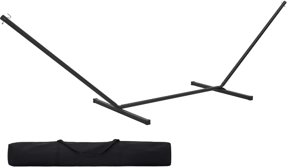 SUPERJARE 12 FT Hammock Stand Only, 450 lbs Capacity Heavy Duty Steel Hammock Stand, Portable Carrying Bag, 2 Person, Rust-Resistant Finish, Perfect for Patio, Camping, Indoor, Outdoor - Black