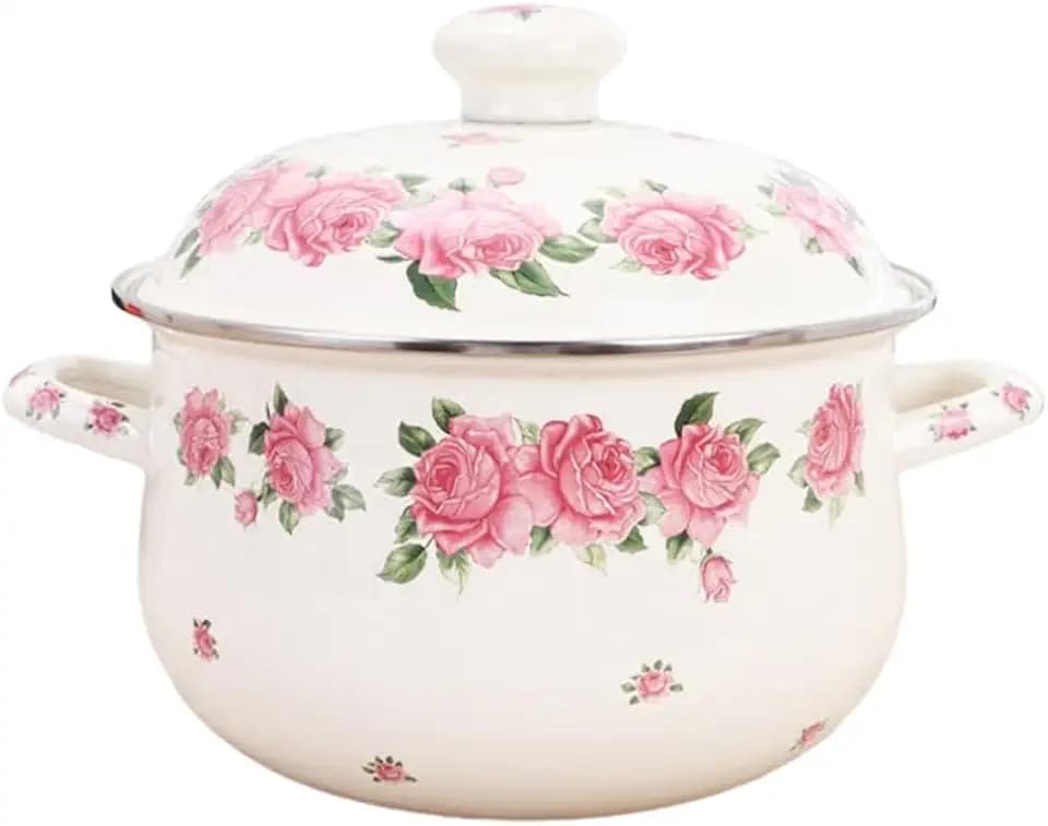 ABOOFAN Emaille-Suppentopf mit Deckel 25x20x20cm 2,3L