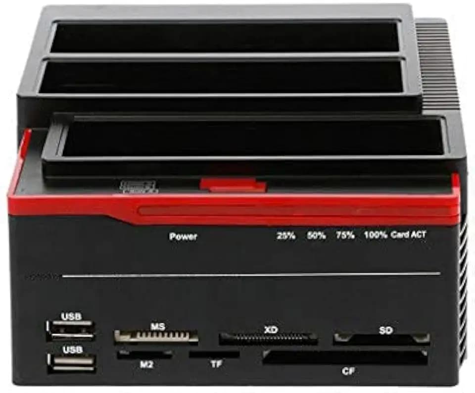 Bruce & Shark 3 IDE HDD/SSD Dockingstation IDE & SATA 2,5″/3,5″ – USB 2.0 Hub + Kartenleser (MS/M2/XD/CF/SD/TF) – 2,5″/3,5″ SATA I/II + IDE Festplattenklon,One Touch Backup & Disc Copy – 12 V 5 A