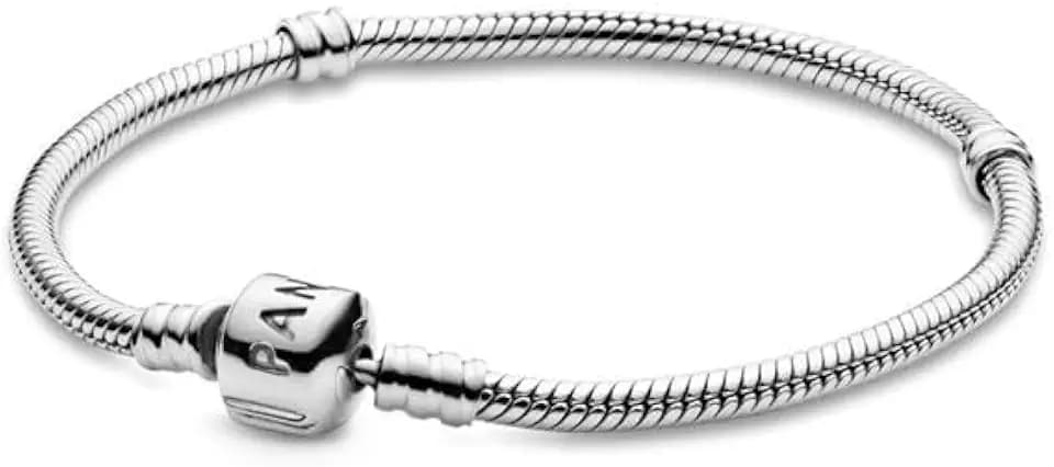 PANDORA Moments Verspieltes Zylinder-Verschluss Schlangen-Gliederarmband aus Sterling Silber, Kompatibel Moments, Größe: 16, 594593C00-16