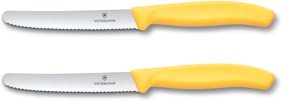 Victorinox Swiss Classic Frühstücksmesser, 2er Set, Wellenschliff, Gelb