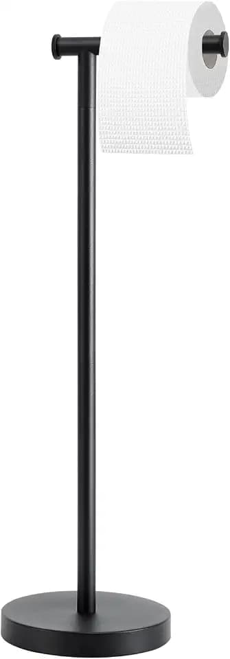 Toilettenpapierhalter Ständer, Toilettenpapierhalter freistehend mit Stabiler beschwerter Basis, SUS304 Edelstahl Rostfreier Toilettenpapierständer Schwarz, Große Kapazität Freistehender