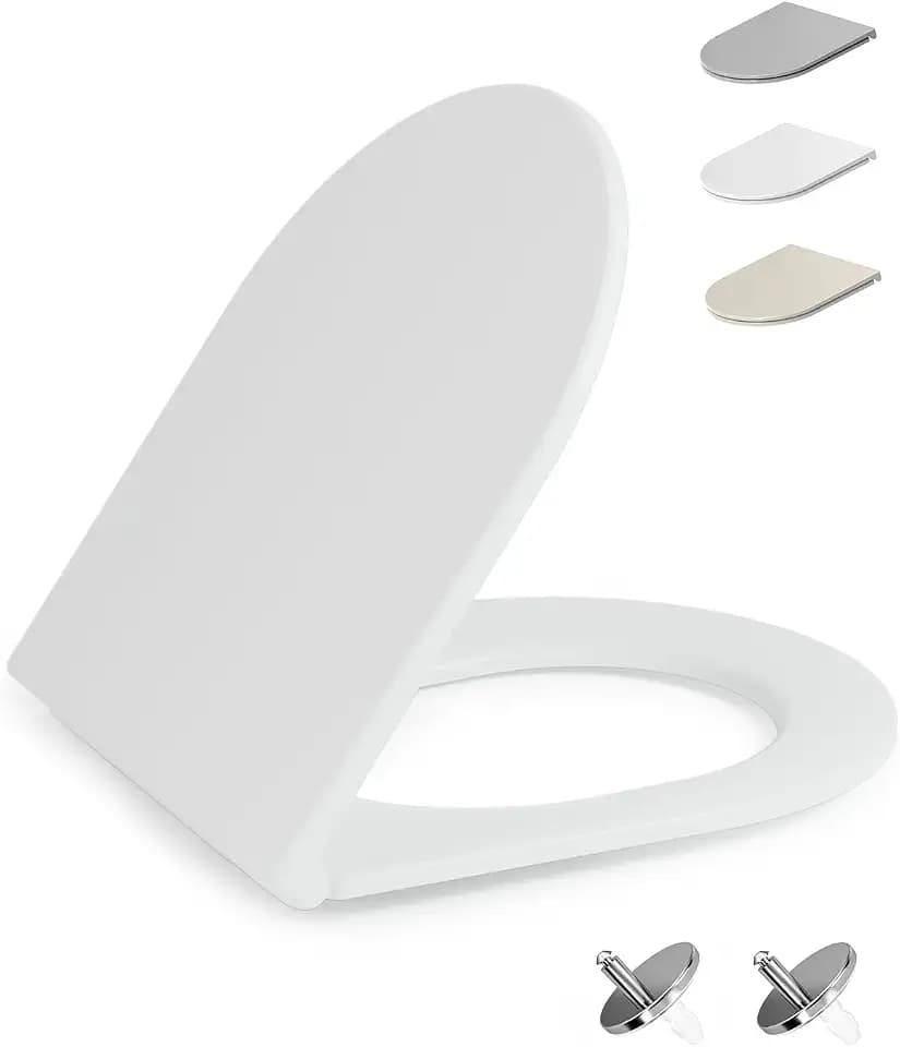 HySail Hochwertiger Toilettendeckel mit Absenkautomatik, Schnellverschluss und Hygienischer Oberfläche – Robust, Umweltfreundlich, Farbbeständig, in Mehreren Farben Erhältlich (Weiß, D-Form Kurz)