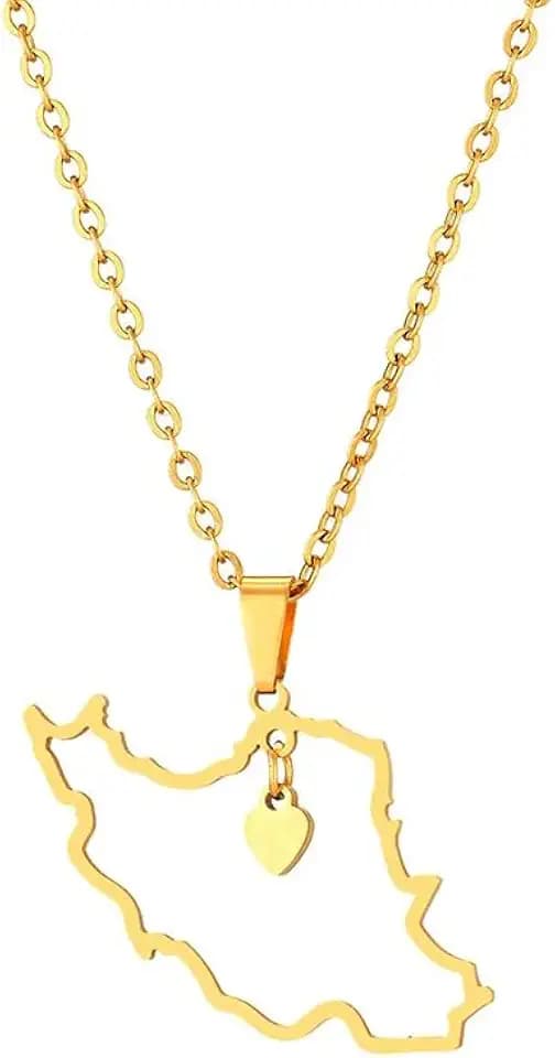 Heart Iran Map Pendant Necklace Persian Love Jewelry Gift for Women & Men Stainless Steel Iranian Jewelry