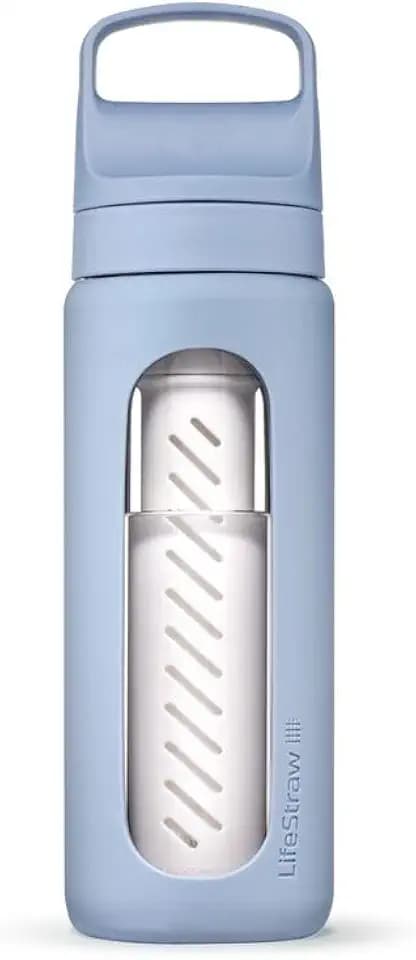 LifeStraw Go Glass Water Filter Bottle with Sleeve, 20 oz, Icelandic Blue