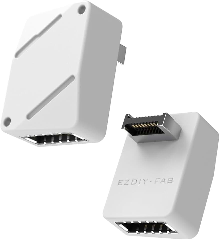 EZDIY-FAB USB 3.2 Gen 2 Type-E 90 Degree L-Shape Adapter, Motherboard USB-C Header Converter for Front Panel, Type-E Male to Female, Supports USB 3.2 Gen 2 (10Gbps) and Gen 2x2 (20Gbps),White-STD