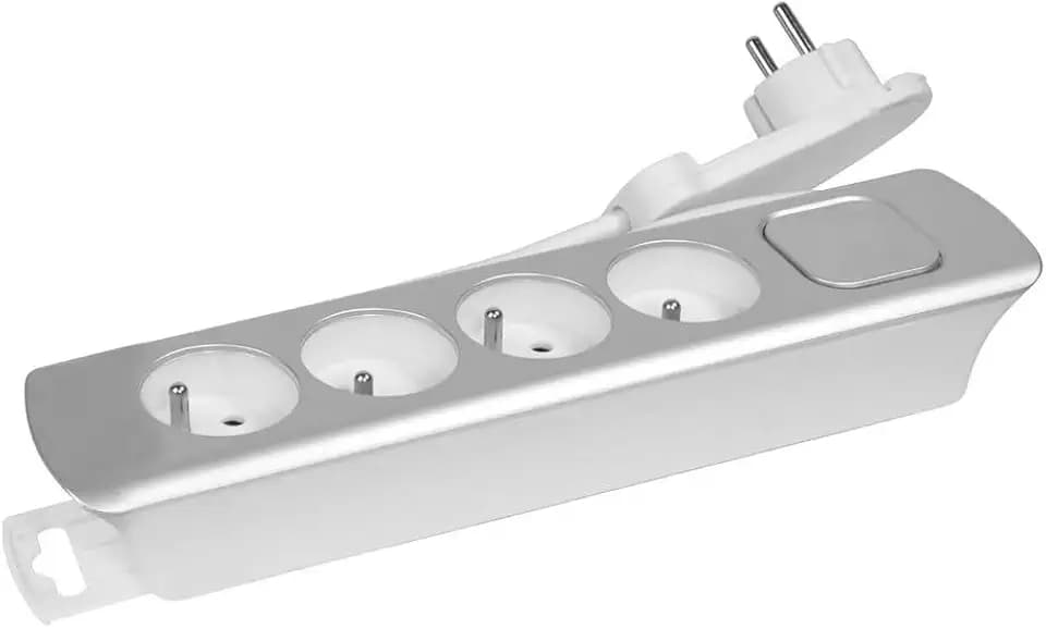 Gefom 400004 Blod seign fiche extra Plate Steckdosenleiste, silberfarben, 4 prises
