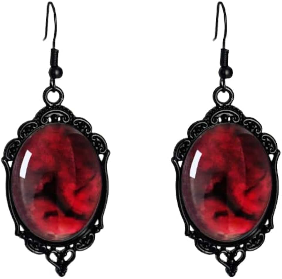 Gothic Vintage Black Red Purple Blue Crystal Cameo Dangle Earring for Women Goth Stardust Satan Demon Crystal Drop Earring Dark Punk Witch Halloween jewelry