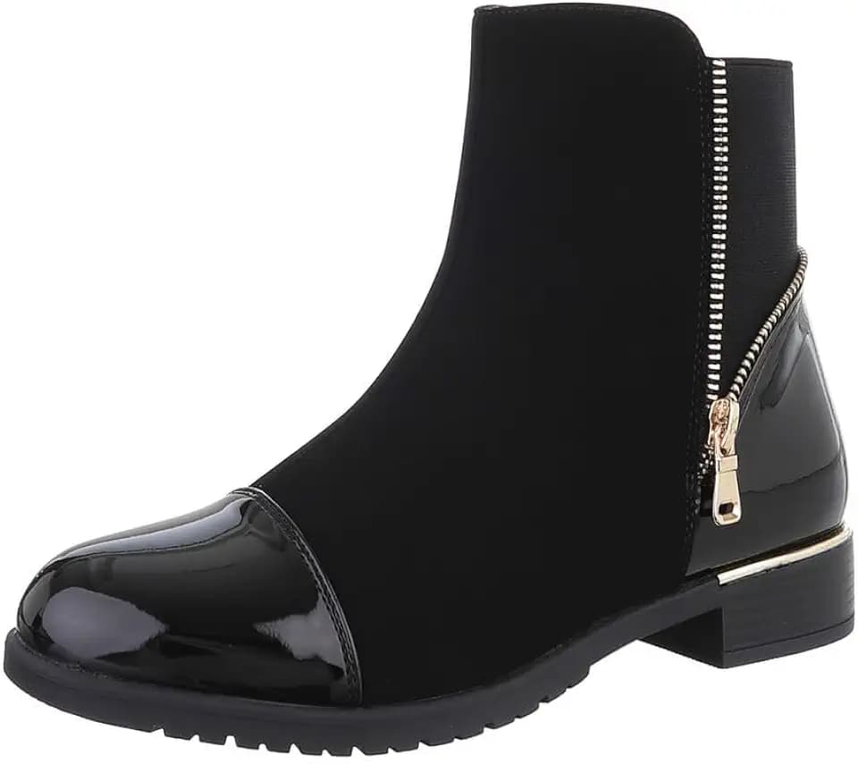 Ital Design Damen Stiefeletten mit Reißverschluss und Blockabsatz, runde Spitze