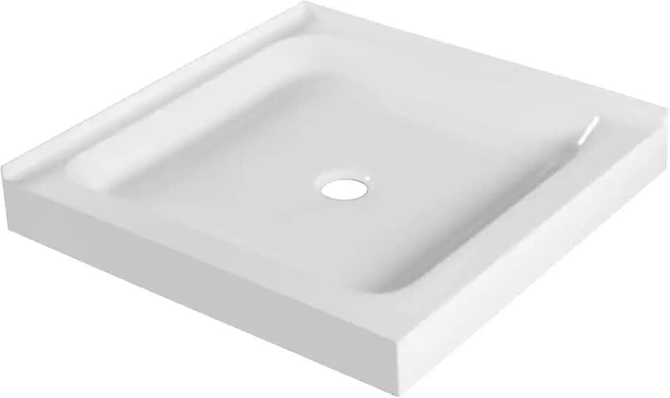 Fine Fixtures Double Threshold Acrylic Shower Base - Non-Slip Textured Surface Shower Floor Pan 42" x 42" in White