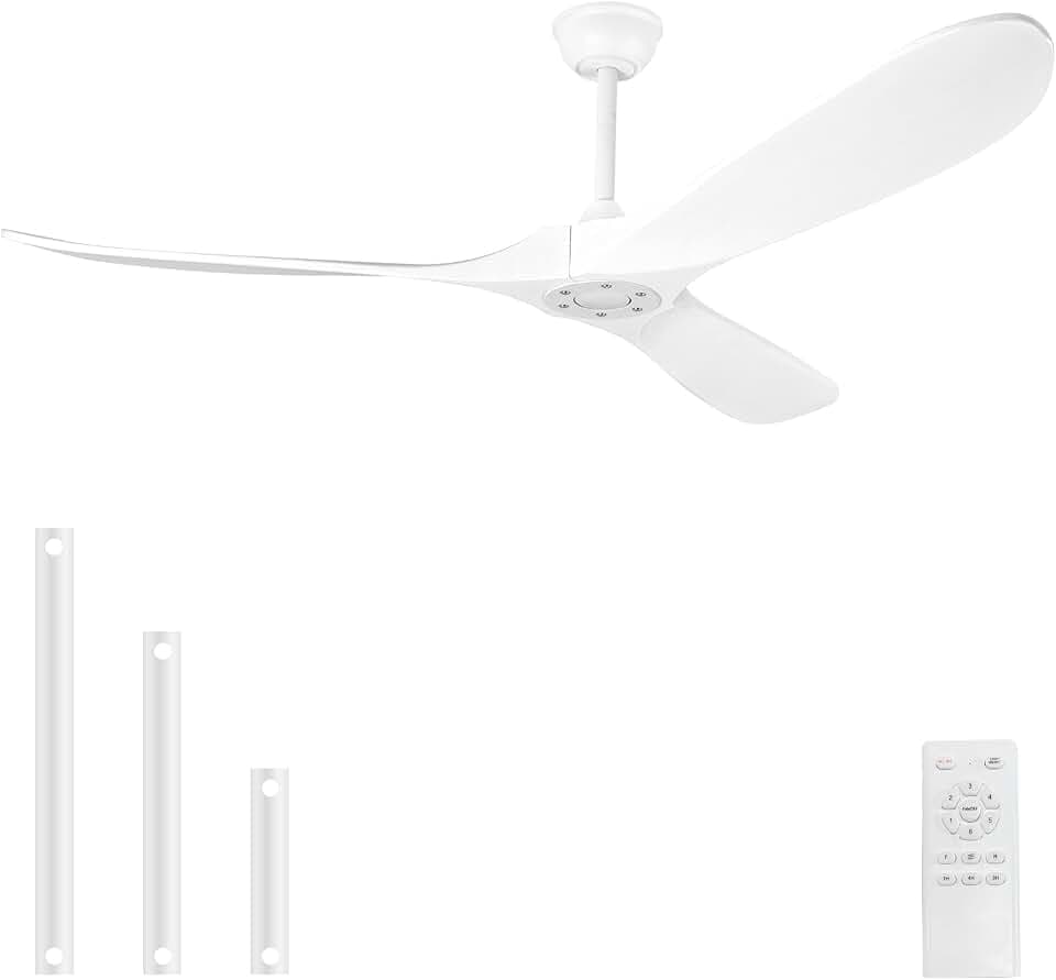 72 Inch Solid Wood Ceiling Fan without Light,3 Real Wood Blades,DC Motor Quiet and Reversible,Outdoor Ceiling Fan for Garage,Patio,Farmhous (white)