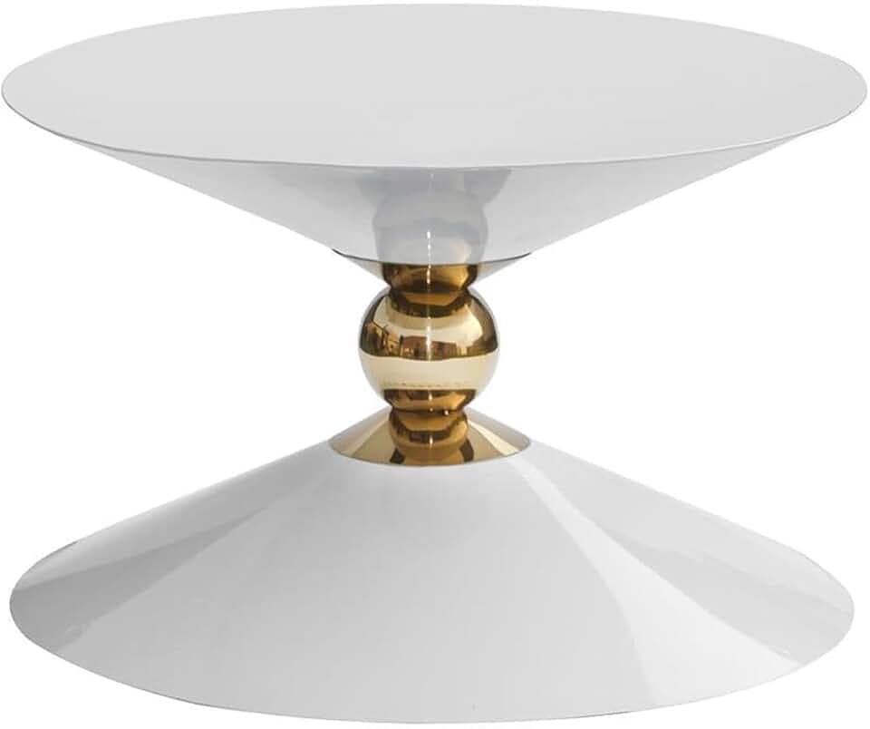 Meridian Furniture 288-CT Malia Collection Modern | Contemporary Hourglass Designed Gold Metal Coffee Table, White, 28" W x 28" D x 16.5" H