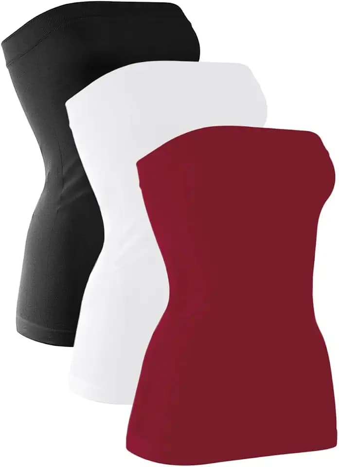 H HIAMIGOS 3 Pack Women's Strapless Cotton Long Tube Top Sleeveless Stretchy Cute Bandeau Tops Non Padded