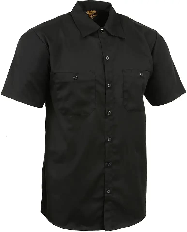 Milwaukee Leather MDM11669 Men’s Black Button-Up Heavy-Duty Work Shirt - Classic Mechanic Shirt w/Pockets