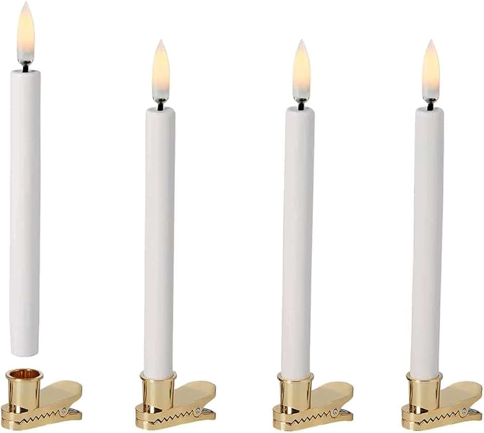 Piffany Copenhagen Uyuni Lighting Mini 4er Set LED Stabkerzen mit Clip 1,3 x 12 cm Kunstsoff Weiss - 6 Stunden Timerfunktion - Keine Brandgefahr, Keine Rußbildung und kein Geruch