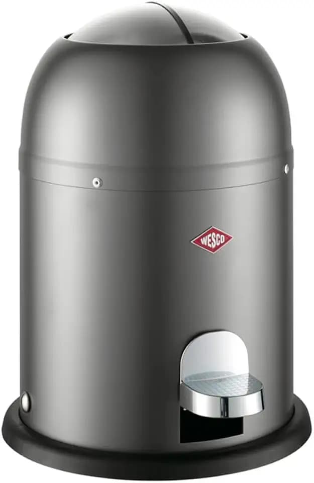 WESCO Mini Master Kosmetikeimer in der Farbe graphit matt, pulverbeschichtetes Stahlblech, 6 Liter Volumen, Kunststoff-Einsatz, Fußtritt
