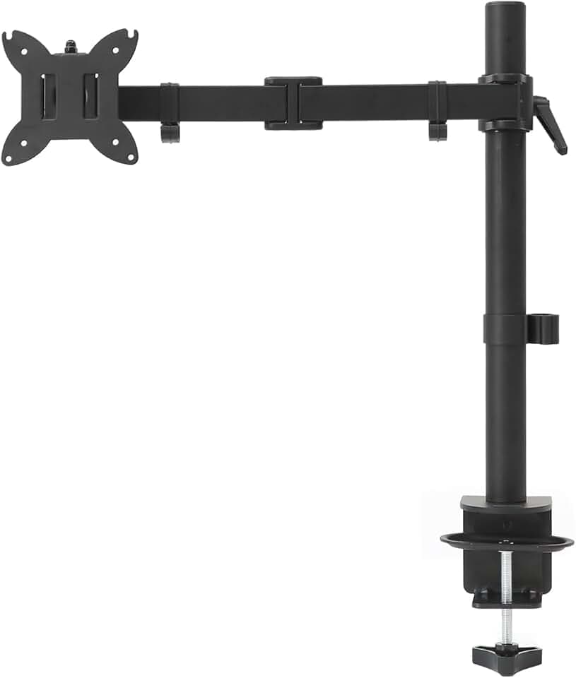 Amazon Basics Adjustable Single Monitor Arm Desk Mount, Holds up to 32" (38” Ultrawide) and 22 lbs, Adjustable Tension, VESA 75x75/100x100, Black