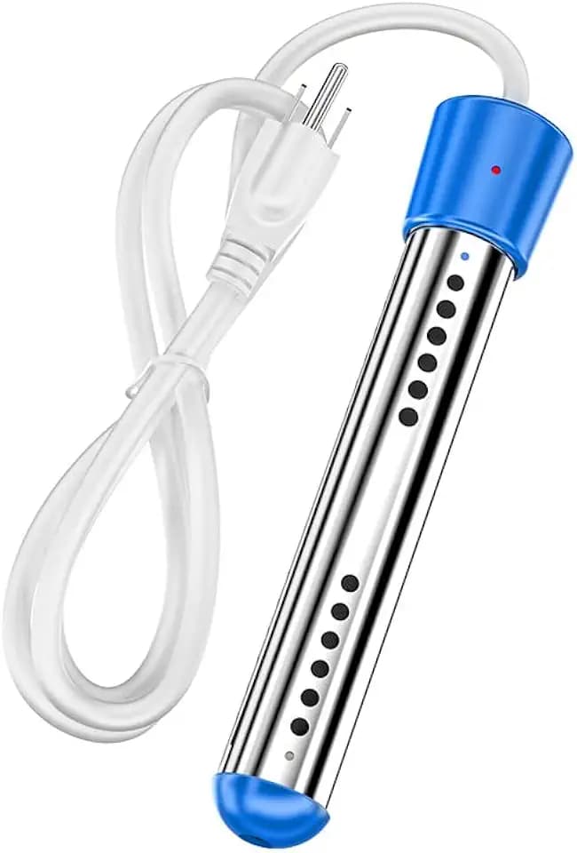 Submersible Water Heater, 10.2in*1.9in 110V 2000W Portable Bucket Heater Anti-scalding Immersion Water Heater for Inflatable Pool Bathtub Camping(70° Automatic Power Outage) (Blue)