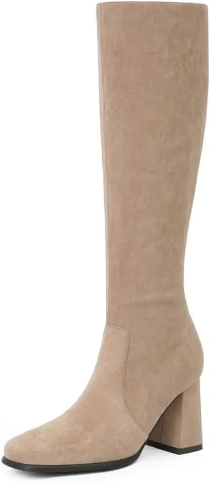 Modatope Knee High Boots Women Square Toe Chunky Heel Fashion Tall Boots